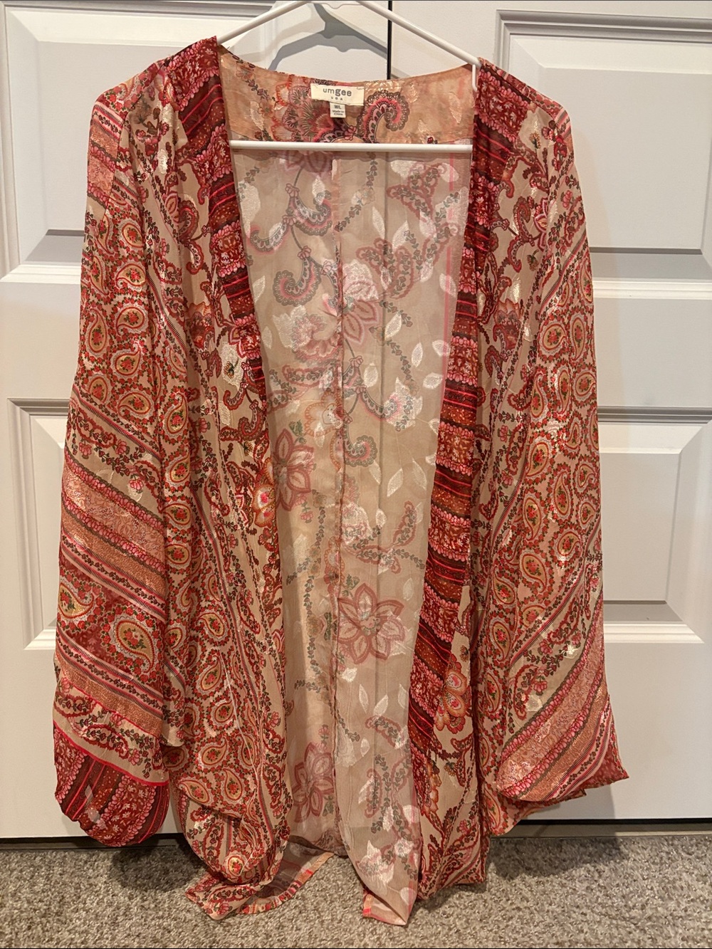 Umgee Red & Cream Paisley Open-Front Kimono